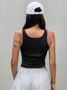 DAZY 女士夏季休閒純色修身短款背心上衣 - 黑色 - 查看 6