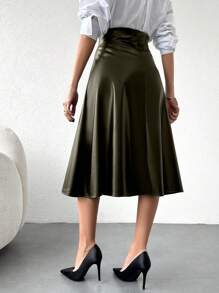EURMUSE Women's Midi A-Line Skirt - Khaki - View 2