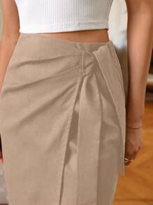 Poéselle Váy thường ngày mùa hè có nút thắt chéo màu trơn dành cho nữ - Lạc đà - Xem 7