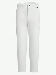 AKNOTIC Cotton Men's Old Money Style Business Casual Woven Micro-Bell-Bottomed Elastic Waist Zipper Suit Trousers, Suitable For All Seasons, Summer - White - View 1