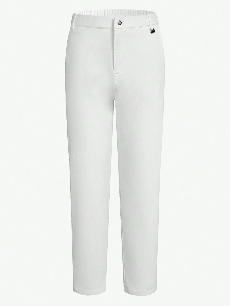 AKNOTIC Cotton Men's Old Money Style Business Casual Woven Micro-Bell-Bottomed Elastic Waist Zipper Suit Trousers, Suitable For All Seasons, Summer - White - View 1