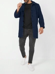 SHEIN Cottnline Men's Herringbone Overcoat - Royal Blue - View 3