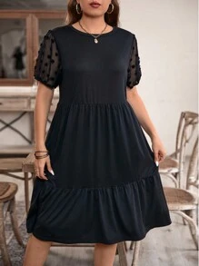 EMERY ROSE 大码女士时尚纯色短袖连衣裙，适合夏季 - 黑色 - 查看 3