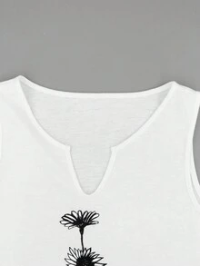 Casual Notch Neck Floral Print Tank Top - White - View 5