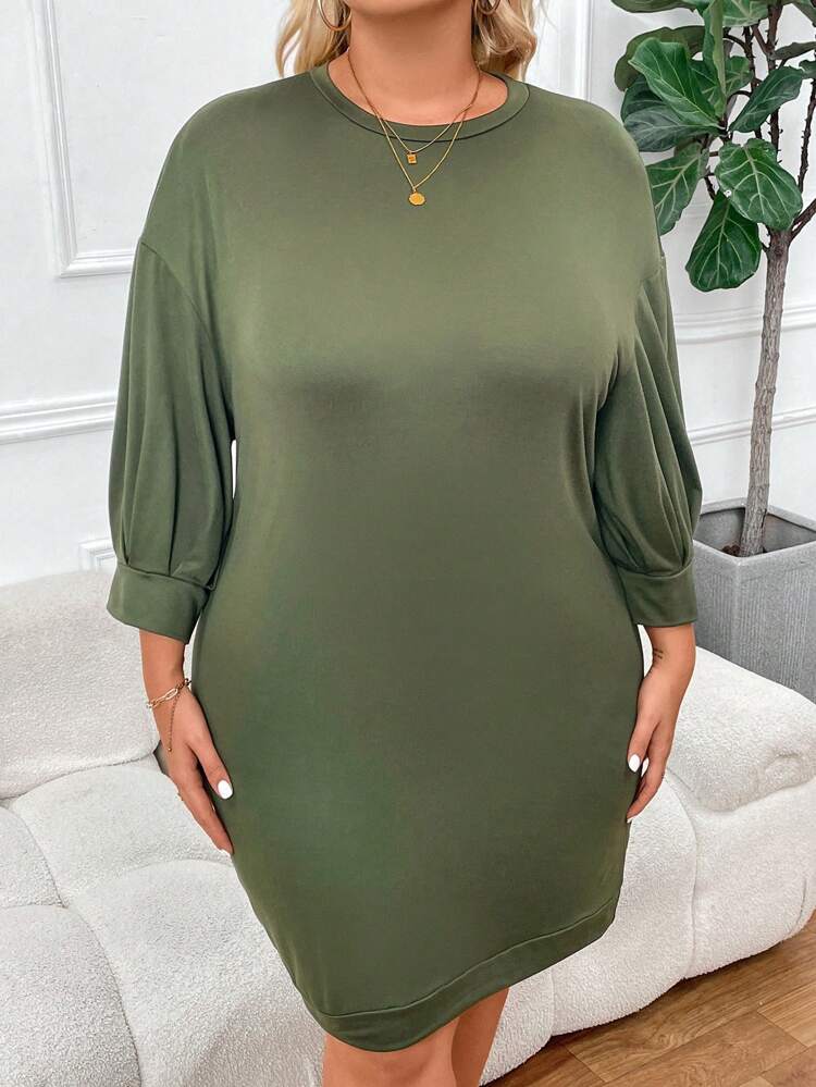 Plus Size Women's Solid Color Casual Round Neck Summer Dress