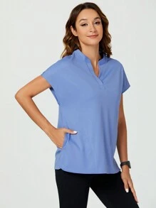 TaskEZ Blusa escolar con cuello de muesca y mangas cortas