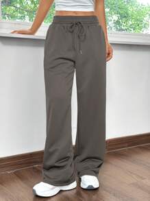 SHEIN EZwear 夏季家庭和運動寬鬆灰色直筒休閒短褲 - 灰色 - 查看 6