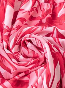 Soleia 綁帶花卉印花夏季無袖連衣裙，A字形下擺和扭結細節 - 紅色 - 查看 6