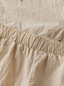 SHEIN Unity Bộ đồ hai mảnh có dây kéo màu trơn có dây rút có mũ trùm đầu và quần short, thường ngày - trắng - Xem 5