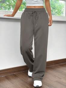 SHEIN EZwear 夏季家庭和運動寬鬆灰色直筒休閒短褲 - 灰色 - 查看 4