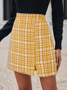 EURMUSE 女式格子開衩裙