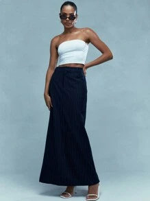 MISSGUIDED Tailored Pinstripe Maxi Skirt With Back Slit - Blue - View 2