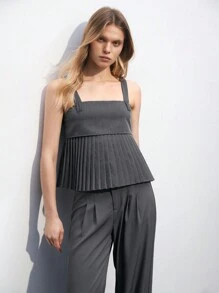 Maija 女士灰色褶皺腰帶吊帶上衣