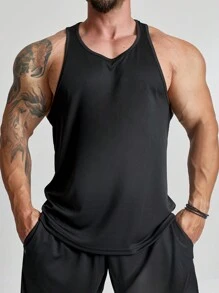 Manfinity Sport PWRUP Paquete de tops deportivos tipo novio de tirantes anchos lisos para hombre - Negro - Ver 1