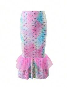 Young Girl Mermaid Texture Bikini Set, Vacation Style - Multicolor - View 3