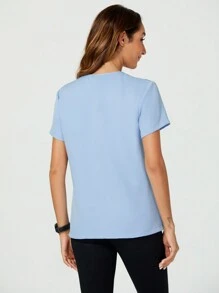 TaskEZ Shein Essnce Women Nurse Uniform Scrubs Summer Short Sleeve V-Neck Nursing Scrubs Top With 3 Pockets - Blue - View 2