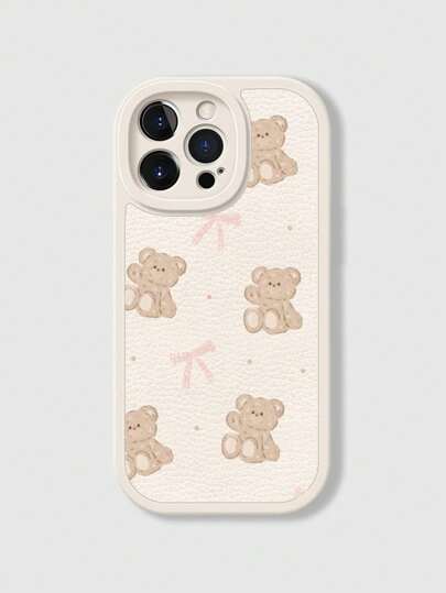 Kawaii 1pc Cute Bear Pink Bow Apple Phone Case Compatible With IPhone 11 12 13 14 15 Pro Max