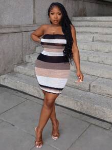 Slaydiva Vestido de ganchillo de suéter tejido a rayas de verano para vacaciones