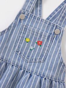 Baby Girl Distressed Denim Dress With Lovable Embroidery - Medium Wash - View 7