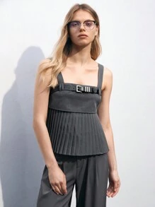Maija 女士灰色褶皺腰帶吊帶上衣