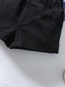 SHEIN 2入組年輕女孩黑色和藍色牛仔短褲套裝 - 淺色水洗藍 - 查看 6