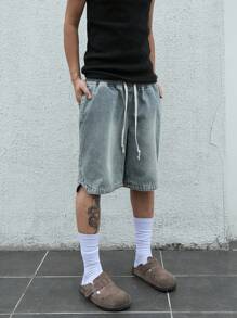 Manfinity EMRG Men's Drawstring Waist Loose Fit Five Pocket Denim Shorts - Blue - View 6
