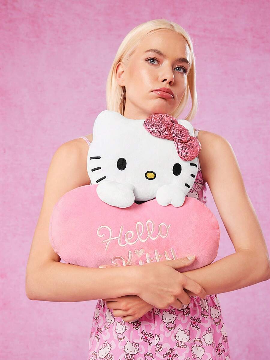 HELLO KITTY AND FRIENDS | SHEIN Cartoon Pattern Letter Embroidery Shaped Cushion Pillow - Pink - View 1