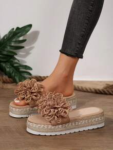 Sandalias de plataforma con tacón grueso y estilo nuevo para mujer, cómodas zapatillas negras para uso casual y de moda - Albaricoque - Ver 4