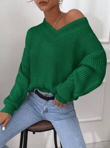 V Neck Drop Shoulder Sweater