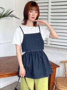 FRIFUL Women's Fashion Solid Color Tie-Dye Denim Top - Blue - View 3