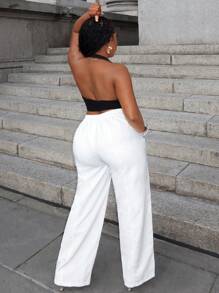 Slaydiva Casual Street Style White Straight Cargo Pants - White - View 3