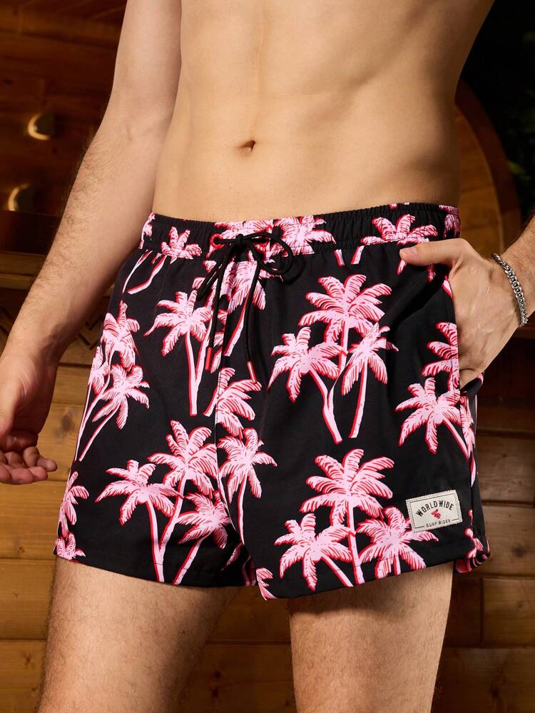 Men's Vacation Style Loose Fit Palm Tree Printed Beach Shorts