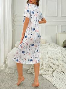 Vestido pijama con estampado floral de manga corta, vestido de dormir perfecto para el verano, vestido de dormir Moo Moo - Multicolor - Ver 2