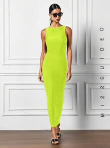 MISSGUIDED Vestito verde lime senza maniche con scollo a barca per l'estate