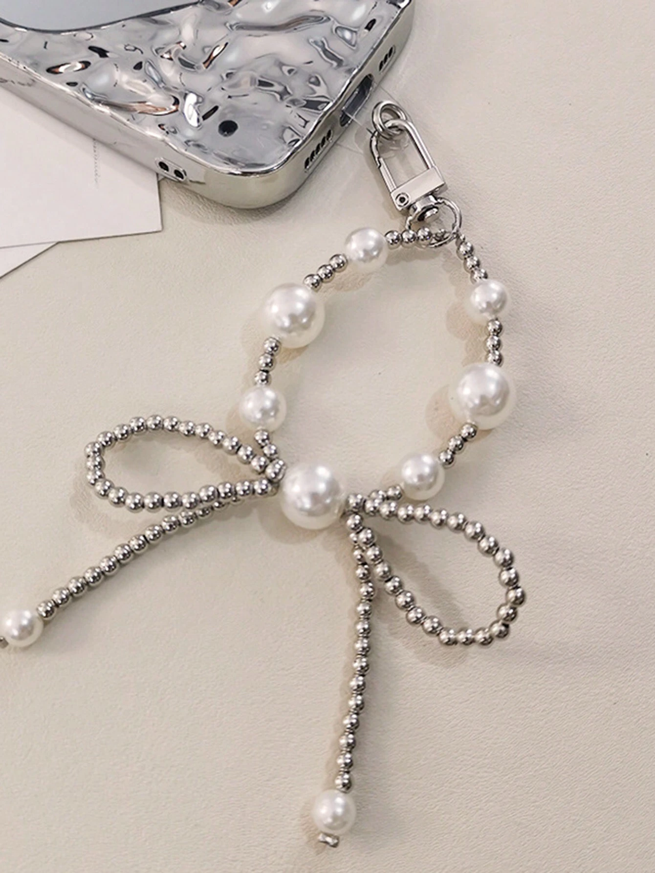 Our Goth Pearl & Rhinestone Bowknot Mobile Phone Lanyard, Anti