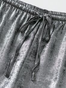 Women's Casual Solid Color Drawstring Waist Straight Leg Pants - Silver - View 3