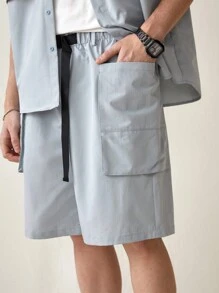 Manfinity VCAY Woven Casual Patchwork Shirt And Shorts Set - Multicolor - View 4