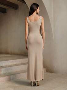 Anewsta Women's Slim Fit Fish Tail Shaped Camisole Cover Up With 3D Floral Design, Summer - Apricot - View 2