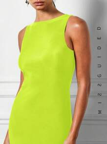 MISSGUIDED Vestito verde lime senza maniche con scollo a barca per l'estate