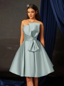 Smilprince Women's Solid Color Tube Short High-End Banquet Evening Gown Elegant Prom Semi Formal Wedding Guest Dress, For Birthday, Graduation, Homecoming Party Dress