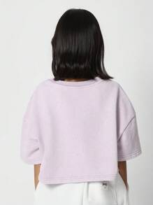 SUMWON Tween Girls Crop Fit Washed Tee With Front Graphic Print - Purple - View 2