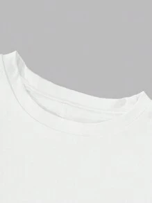 Flirla Plus Size Summer Casual English Printed T-Shirt Dress - White - View 3