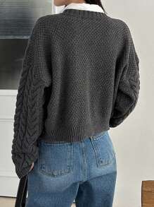 DAZY Của phụ nữ Đan Cable Mẫu Nút còi Áo len Mở - Màu xám đen - Xem 5