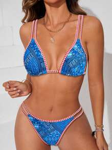 SHEIN Swim Women Bikini Set, Random Print, Micro Triangle Summer Beach - Multicolor - View 9