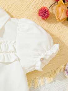 Blusa de manga abullonada y vestido con falda plisada para niñas jóvenes - Multicolor - Ver 4