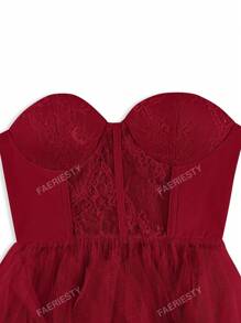Faeriesty Mesh Overlay Hem Split Thigh Tube Formal Dress Party Dress Wedding Guest Dress Evening Dress,Gown