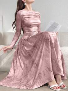 Modelyn Vestido de verano simple y estampado al azar para uso diario, vestidos de noche largos para mujer