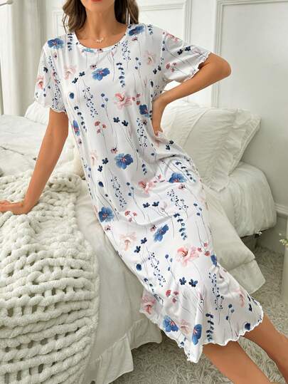 Bloemen Printed Short Sleeve Shirt Sleep Dress Pajama Perfect Moo view 5