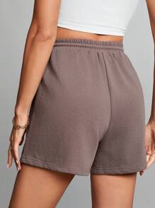 SHEIN Tall Summer Loose And Casual Brown Drawstring Waist Patched Detail Sports Shorts - Grey - View 2