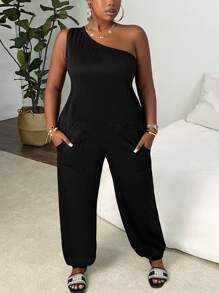 Slaydiva 休闲基本款大码单肩连体裤-C